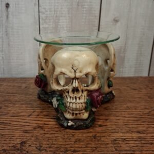 Picture showing 1 of the skulls, the base and the glass of the oil burner