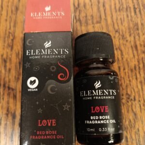 Picture of package box and amber bottle for the Love Red Rose Home Fragrance as part of the Gothic Gifts range