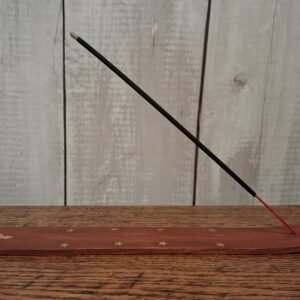 Wooden incense stick holder with a Buddha. It's demensions are H1.2cm X W25.5cm X D3.6cm